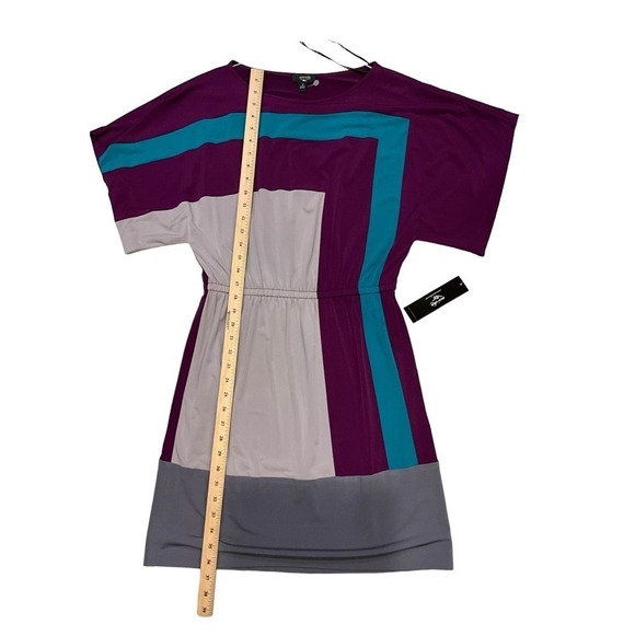 Suzi Chin Dress Womens Size 8 Multicolor Short Sleeve Block pattern Crew Neck - Picture 5 of 5